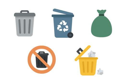 Colorful Icons of Trash and Recycling for Environmental Awareness png