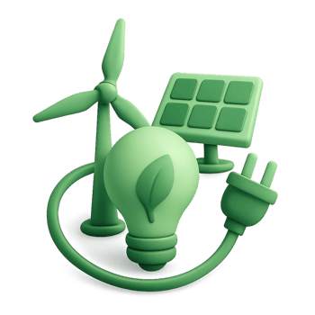 Green Technology 3D Illustration with Wind Turbine and Solar Panel png