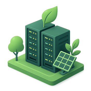 Green Data Center Concept with Solar Panel and Nature Elements png