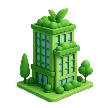 Simple 3D Green Building Design with Nature Elements png