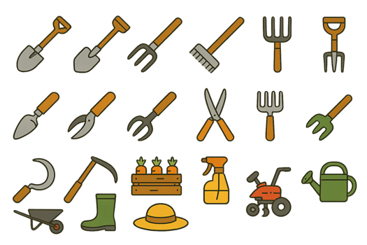 Collection of Simple Agricultural Tools and Icons for Farming png