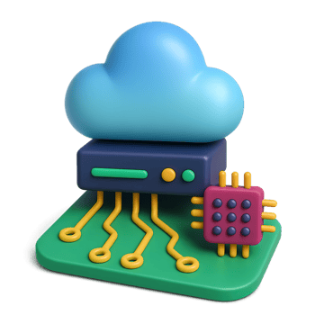 Colorful 3D Hybrid Computing Cloud and Circuit Design Concept png