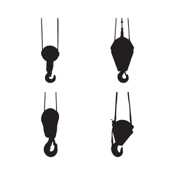 Crane Hook Silhouette Set Industrial Lifting Hook Icons and Illustrations in Black and White for Construction and Heavy Equipment Design Projects vector