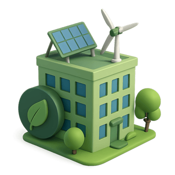 Sustainable Architecture Model Featuring Wind Turbines and Solar Panels png