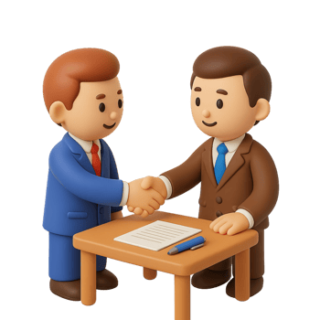 Cartoon Characters in 3D Negotiation Scene with Handshake png