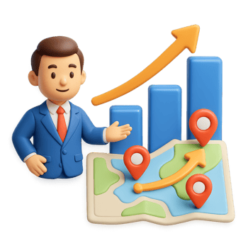 3D Business Growth Expansion Concept with Map and Graph Elements png