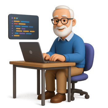 3D Software Engineer in Action at Computer Desk with Code Display png