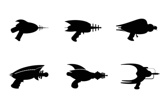 Retro Scifi Raygun Silhouettes 6 Pack vector