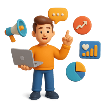 3D Digital Marketer in Simple Style with Laptop and Icons png