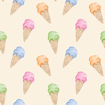 cute watercolor ice cream seamless pattern on beige background vector