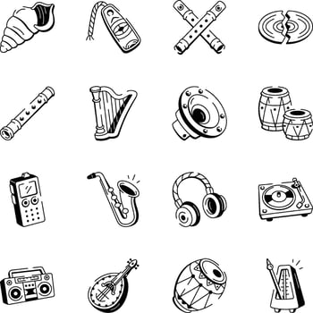 Pack of Festive Music Drawing Style Icons vector