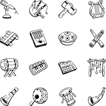 Collection of Music Instruments Sketchy Style Icons vector