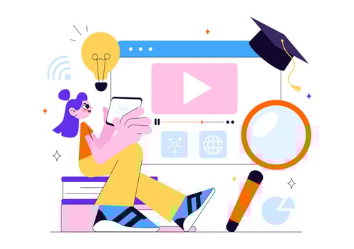 Remote Education and Digital Learning Platform with Students and Books in Flat Design vector