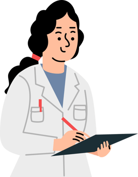 Friendly woman doctor holding clipboard. Female doctors cartoon png