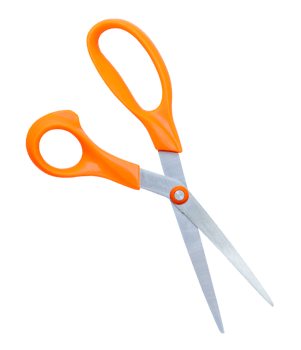 A pair of multipurpose scissors with orange handle isolated with clipping path in file format png