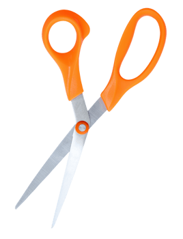 Open multipurpose scissors with orange handle isolated with clipping path in file format png