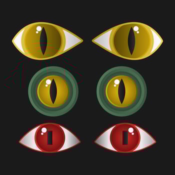 Collection of Scary Monster Eyes. Spooky Wild Monster Eye Gaze on Black Background. vector