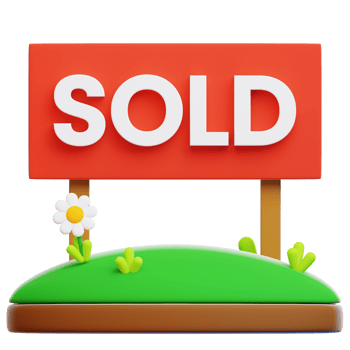 A rendered image of a SOLD sign in a vibrant garden symbolizes a real estate deal or acquisition. Signifying property transactions. png