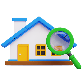 A captivating illustration of a house under the keen eye of a magnifying glass. This represents the detailed scrutiny in real estate. This is a visual metaphor for investigation, and home searching. png