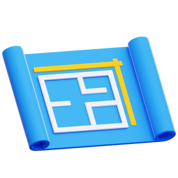 Architectural Blueprint Illustration, A high-angle view reveals a detailed blueprint roll. A symbol of architectural plans for property design, and construction. png