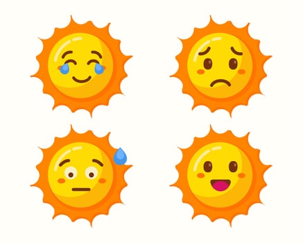 cute sun emoticons icons set vector