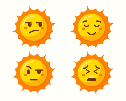 cute sun emoticons icons isolated set collection vector