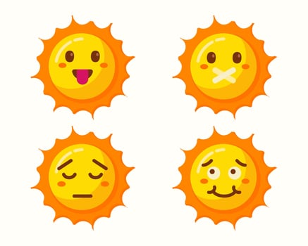Sun cartoon with different expressions set collection vector