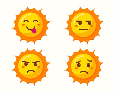 cute sun emoticons icons isolated set vector