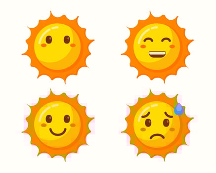 sun emoticons character icons isolated set vector