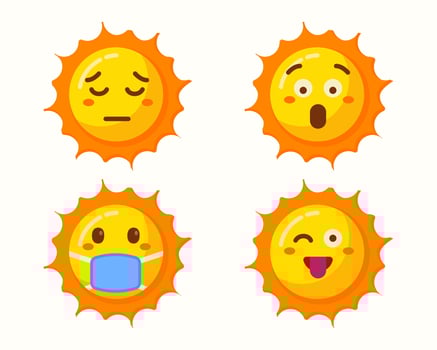 cute sun emoticons icons isolated collection vector