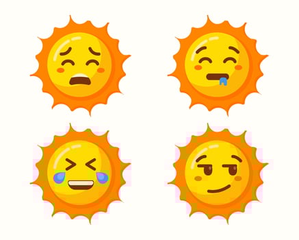 Cute sun cartoon with different expressions isolated set collection vector