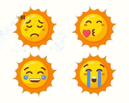 Sun cartoon with different expressions isolated set collection vector