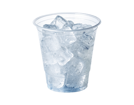 A plastic cup filled with ice cubes isolated on a transparent background drinks design png