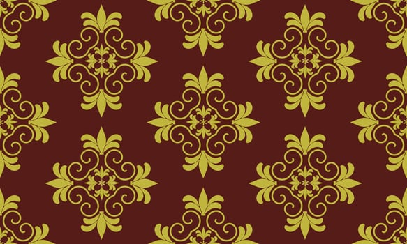seamless pattern designs with gold damask flower on dark red background, design for fabric or various pattern printing works. vector