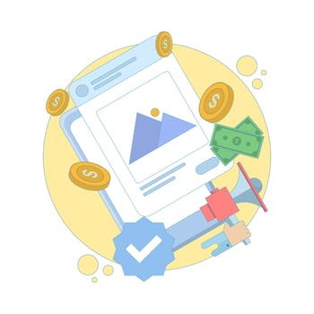 Content monetization concept, how to make money online on social media. Social media content creators make money online. make money online. Flat design illustration in the background. vector
