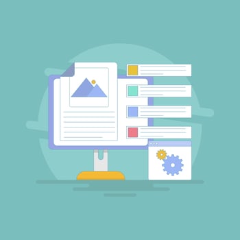 marketing analysis concept, Content Management System, CMS Software, content optimization with header tags. CMS for websites and blogs, business data management. flat style illustration. vector