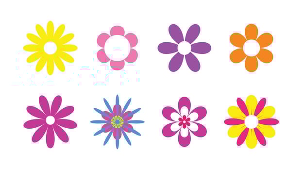 Collection of Flat Colorful Flower Icons in Various Petal Shapes for Spring or Decorative Design vector