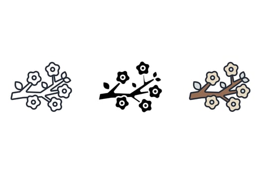 cherry blossom set icons pack vector