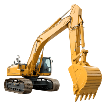 Excavator Isolated, Yellow Heavy Equipment with Tracks on Transparent Background png