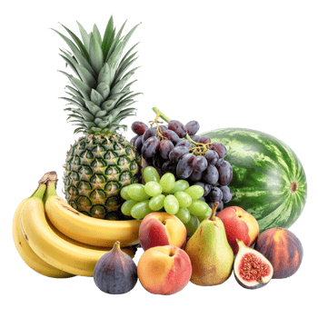 Fresh Still Life Pineapple, Banana, Watermelon, Grapes, Fig on Transparent Background png