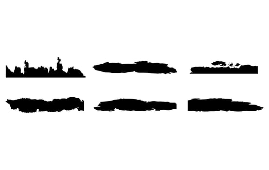 Set of black brush strokes and ink splatters. vector