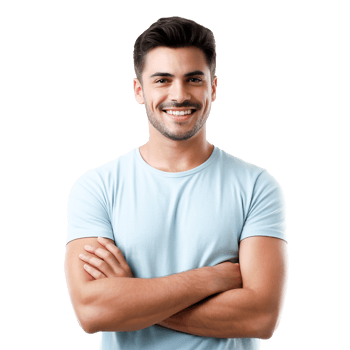 Handsome Hispanic man smiling with crossed arms on transparent background studio shot png