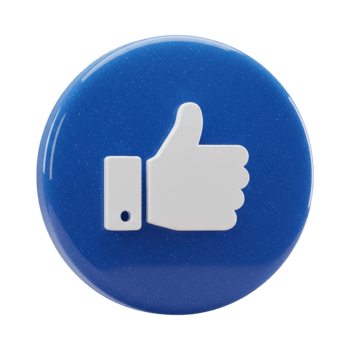 A blue 3D thumbs up icon on a glossy circular button, symbolizing approval and positive feedback. png