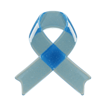 A glossy 3D light blue awareness ribbon with a translucent, glittery texture png