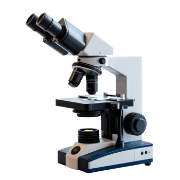 Modern Microscope with Dual Lens and Scientific Specimen on Transparent Background png