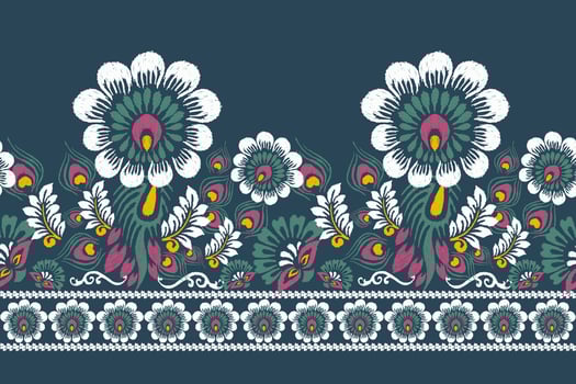 Ikat floral embroidery on navy blue background.Ikat ethnic oriental pattern traditional,Aztec style,abstract background, illustration.design for texture,fabric,clothing,sarong,decoration,print. vector