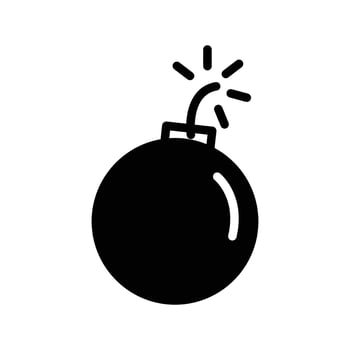 A simple black bomb icon, illustrating a round explosive device with a lit fuse. Represents danger and warning. vector