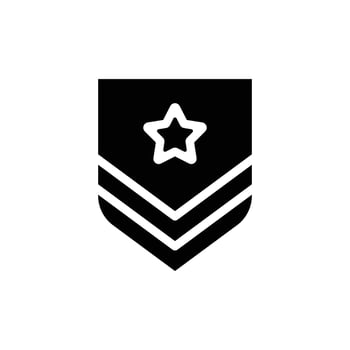 A black and white icon depicting a military sergeant's rank insignia. It features three chevrons and a star. vector