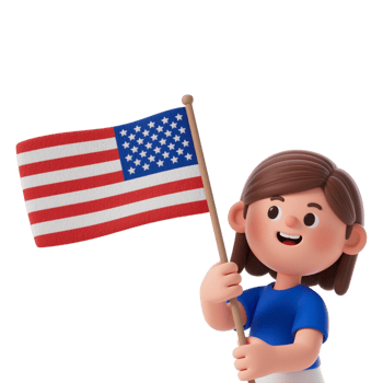 A child waving an American flag in a cartoon style. png