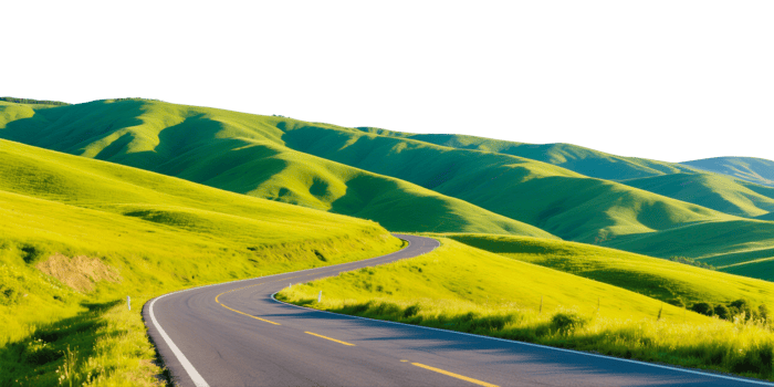 Winding Road Through Lush Green Hills png